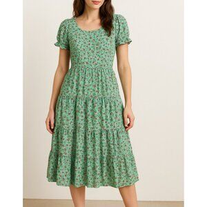 Floral Dress L Tiered Pockets Midi Puff Sleeve Cottagecore Casual Boho Fairycore